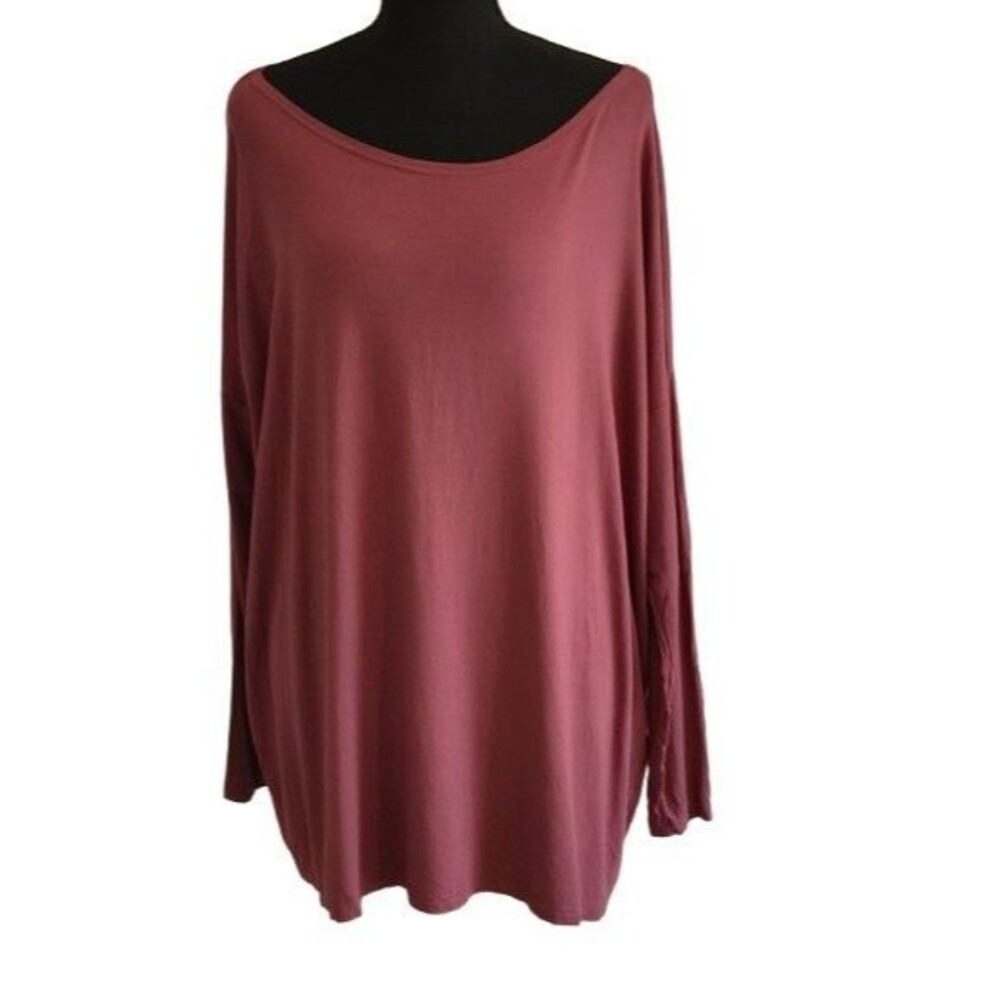 PIKO Bamboo Spandex Slouchy Oversized Boatneck Top Dusty Rose Mauve Medium